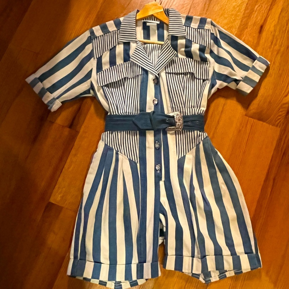 Adorable 80’s Retro Striped Jumpsuit